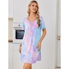 image:imageEkouaer Nightgowns for Women Bamboo Viscose Night Gowns Short Sleeve Sleep Shirt Pleated V Neck House Dress Soft Night ShirtsTiedye