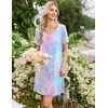 image:imageEkouaer Nightgowns for Women Bamboo Viscose Night Gowns Short Sleeve Sleep Shirt Pleated V Neck House Dress Soft Night ShirtsTiedye