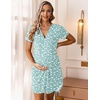 image:imageEkouaer Nightgowns for Women Button Down Night Gowns Short Sleeve Sleep Shirt V Neck Nightshirt Soft Sleepwear Pajams DressGreen Floral