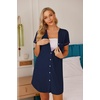 image:imageEkouaer Nightgowns for Women Button Down Night Gowns Short Sleeve Sleep Shirt V Neck Nightshirt Soft Sleepwear Pajams DressNavy Blue With Rose Edging