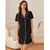 image:imageEkouaer Nightgowns for Women Button Down Sleep Shirt Short Sleeve NightShirts Boyfriend Sleepdress Soft Pajama DressBlack