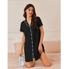 image:imageEkouaer Nightgowns for Women Button Down Sleep Shirt Short Sleeve NightShirts Boyfriend Sleepdress Soft Pajama DressBlack