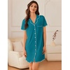 image:imageEkouaer Nightgowns for Women Button Down Sleep Shirt Short Sleeve NightShirts Boyfriend Sleepdress Soft Pajama DressBlue Green