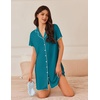 image:imageEkouaer Nightgowns for Women Button Down Sleep Shirt Short Sleeve NightShirts Boyfriend Sleepdress Soft Pajama DressBlue Green