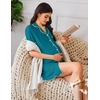 image:imageEkouaer Nightgowns for Women Button Down Sleep Shirt Short Sleeve NightShirts Boyfriend Sleepdress Soft Pajama DressBlue Green