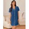 image:imageEkouaer Nightgowns for Women Button Down Sleep Shirt Short Sleeve NightShirts Boyfriend Sleepdress Soft Pajama DressDark Blue