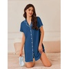 image:imageEkouaer Nightgowns for Women Button Down Sleep Shirt Short Sleeve NightShirts Boyfriend Sleepdress Soft Pajama DressDark Blue