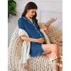 image:imageEkouaer Nightgowns for Women Button Down Sleep Shirt Short Sleeve NightShirts Boyfriend Sleepdress Soft Pajama DressDark Blue