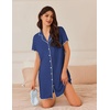 image:imageEkouaer Nightgowns for Women Button Down Sleep Shirt Short Sleeve NightShirts Boyfriend Sleepdress Soft Pajama DressDark Blue Dots