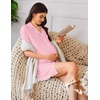 image:imageEkouaer Nightgowns for Women Button Down Sleep Shirt Short Sleeve NightShirts Boyfriend Sleepdress Soft Pajama DressDark Pink