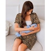 image:imageEkouaer Nightgowns for Women Button Down Sleep Shirt Short Sleeve NightShirts Boyfriend Sleepdress Soft Pajama DressLeopard