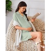 image:imageEkouaer Nightgowns for Women Button Down Sleep Shirt Short Sleeve NightShirts Boyfriend Sleepdress Soft Pajama DressLight Green