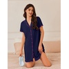 image:imageEkouaer Nightgowns for Women Button Down Sleep Shirt Short Sleeve NightShirts Boyfriend Sleepdress Soft Pajama DressNavy