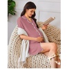 image:imageEkouaer Nightgowns for Women Button Down Sleep Shirt Short Sleeve NightShirts Boyfriend Sleepdress Soft Pajama DressPeach Red