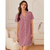 image:imageEkouaer Nightgowns for Women Button Down Sleep Shirt Short Sleeve NightShirts Boyfriend Sleepdress Soft Pajama DressPeach Red