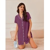 image:imageEkouaer Nightgowns for Women Button Down Sleep Shirt Short Sleeve NightShirts Boyfriend Sleepdress Soft Pajama DressPurple