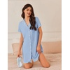 image:imageEkouaer Nightgowns for Women Button Down Sleep Shirt Short Sleeve NightShirts Boyfriend Sleepdress Soft Pajama DressSky Blue
