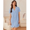image:imageEkouaer Nightgowns for Women Button Down Sleep Shirt Short Sleeve NightShirts Boyfriend Sleepdress Soft Pajama DressSky Blue