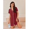 image:imageEkouaer Nightgowns for Women Button Down Sleep Shirt Short Sleeve NightShirts Boyfriend Sleepdress Soft Pajama DressWine Red