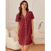 image:imageEkouaer Nightgowns for Women Button Down Sleep Shirt Short Sleeve NightShirts Boyfriend Sleepdress Soft Pajama DressWine Red