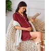 image:imageEkouaer Nightgowns for Women Button Down Sleep Shirt Short Sleeve NightShirts Boyfriend Sleepdress Soft Pajama DressWine Red