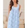 image:imageEkouaer Nightgowns for Women Cotton Long Night Gown Sleeveless Sleep Dress Victorian Nightdress Ladies SleepwearBlue Florals