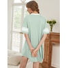 image:imageEkouaer Nightgowns for Women Cotton Night Gown Short Sleeve Sleepwear V Neck Color Block Sleep Shirts Ladies Night ShirtsAlight Green