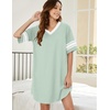 image:imageEkouaer Nightgowns for Women Cotton Night Gown Short Sleeve Sleepwear V Neck Color Block Sleep Shirts Ladies Night ShirtsAlight Green