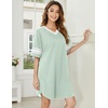image:imageEkouaer Nightgowns for Women Cotton Night Gown Short Sleeve Sleepwear V Neck Color Block Sleep Shirts Ladies Night ShirtsAlight Green