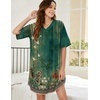 image:imageEkouaer Nightgowns for Women Cotton Night Gown Short Sleeve Sleepwear V Neck Color Block Sleep Shirts Ladies Night ShirtsBgreen Flower