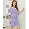 image:imageEkouaer Nightgowns for Women Cotton Night Gown Short Sleeve Sleepwear V Neck Color Block Sleep Shirts Ladies Night ShirtsBpurple Floral