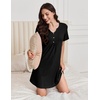 image:imageEkouaer Nightgowns for Women Cotton Night Gowns Pleated Nightshirts Henley V Neck Sleepshirts Short Sleeve SleepwearBlack