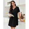 image:imageEkouaer Nightgowns for Women Cotton Night Gowns Pleated Nightshirts Henley V Neck Sleepshirts Short Sleeve SleepwearBlack
