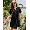 image:imageEkouaer Nightgowns for Women Cotton Night Gowns Pleated Nightshirts Henley V Neck Sleepshirts Short Sleeve SleepwearBlack