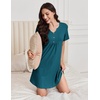 image:imageEkouaer Nightgowns for Women Cotton Night Gowns Pleated Nightshirts Henley V Neck Sleepshirts Short Sleeve SleepwearBlue Green