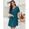 image:imageEkouaer Nightgowns for Women Cotton Night Gowns Pleated Nightshirts Henley V Neck Sleepshirts Short Sleeve SleepwearBlue Green