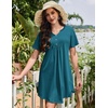 image:imageEkouaer Nightgowns for Women Cotton Night Gowns Pleated Nightshirts Henley V Neck Sleepshirts Short Sleeve SleepwearBlue Green