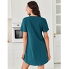 image:imageEkouaer Nightgowns for Women Cotton Night Gowns Pleated Nightshirts Henley V Neck Sleepshirts Short Sleeve SleepwearBlue Green