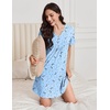 image:imageEkouaer Nightgowns for Women Cotton Night Gowns Pleated Nightshirts Henley V Neck Sleepshirts Short Sleeve SleepwearBlue Star  Moon
