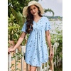image:imageEkouaer Nightgowns for Women Cotton Night Gowns Pleated Nightshirts Henley V Neck Sleepshirts Short Sleeve SleepwearBlue Star  Moon