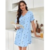image:imageEkouaer Nightgowns for Women Cotton Night Gowns Pleated Nightshirts Henley V Neck Sleepshirts Short Sleeve SleepwearBlue Star  Moon