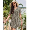 image:imageEkouaer Nightgowns for Women Cotton Night Gowns Pleated Nightshirts Henley V Neck Sleepshirts Short Sleeve SleepwearBrown Leopard