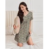image:imageEkouaer Nightgowns for Women Cotton Night Gowns Pleated Nightshirts Henley V Neck Sleepshirts Short Sleeve SleepwearBrown Leopard
