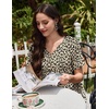 image:imageEkouaer Nightgowns for Women Cotton Night Gowns Pleated Nightshirts Henley V Neck Sleepshirts Short Sleeve SleepwearBrown Leopard
