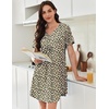 image:imageEkouaer Nightgowns for Women Cotton Night Gowns Pleated Nightshirts Henley V Neck Sleepshirts Short Sleeve SleepwearBrown Leopard