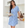 image:imageEkouaer Nightgowns for Women Cotton Night Gowns Pleated Nightshirts Henley V Neck Sleepshirts Short Sleeve SleepwearCyan White Florals