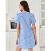 image:imageEkouaer Nightgowns for Women Cotton Night Gowns Pleated Nightshirts Henley V Neck Sleepshirts Short Sleeve SleepwearCyan White Florals