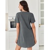 image:imageEkouaer Nightgowns for Women Cotton Night Gowns Pleated Nightshirts Henley V Neck Sleepshirts Short Sleeve SleepwearGrey