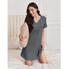 image:imageEkouaer Nightgowns for Women Cotton Night Gowns Pleated Nightshirts Henley V Neck Sleepshirts Short Sleeve SleepwearGrey