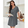 image:imageEkouaer Nightgowns for Women Cotton Night Gowns Pleated Nightshirts Henley V Neck Sleepshirts Short Sleeve SleepwearGrey